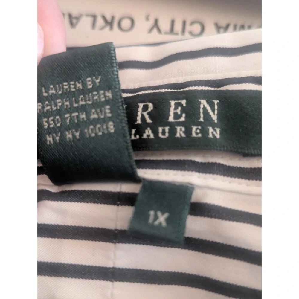 Lauren Ralph Lauren Womens 1X Blue White Striped‎ Cotton Button Front Shirt